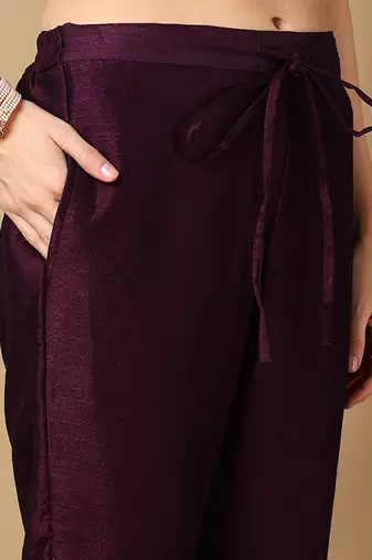 magenta embroidered silk blend styles women's kurta trousers with dupatta