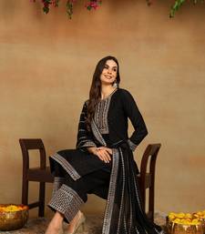 black embroidered silk blend styles women's kurta palazzos with dupatta