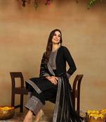 black embroidered silk blend styles women's kurta palazzos with dupatta