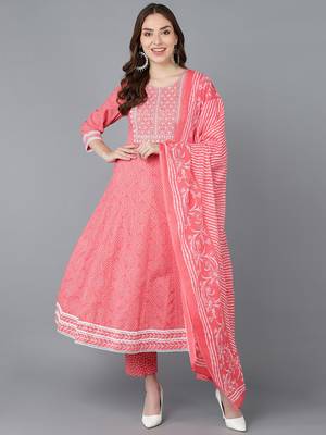 peach embroidered rayon blend styles women's kurta trousers with dupatta 1