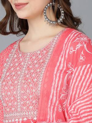 peach embroidered rayon blend styles women's kurta trousers with dupatta 2