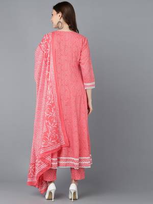 peach embroidered rayon blend styles women's kurta trousers with dupatta 4