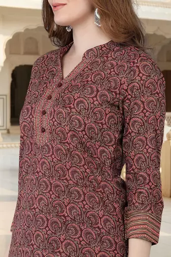 Brown Cotton Blended Stitched Women's Kurta Trousers with Dupatta