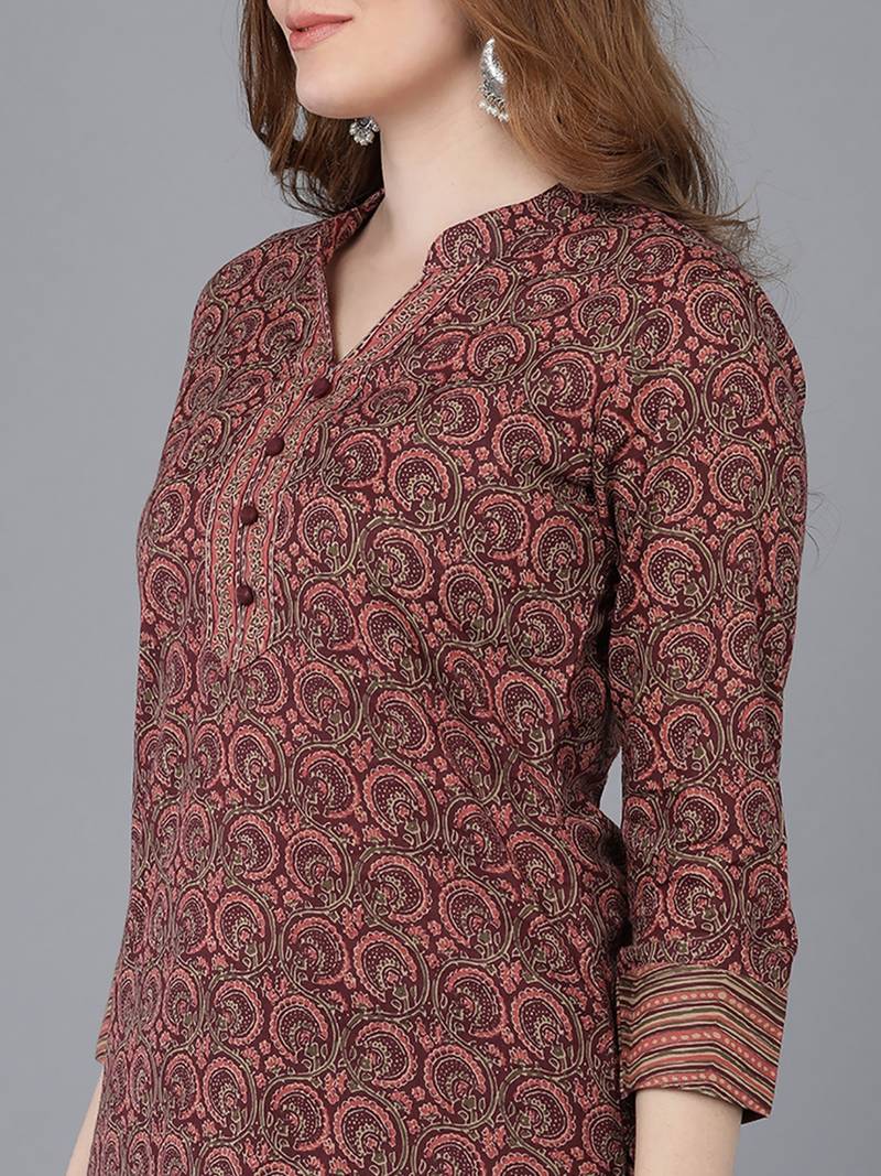 Brown Cotton Blended Stitched Women's Kurta Trousers with Dupatta