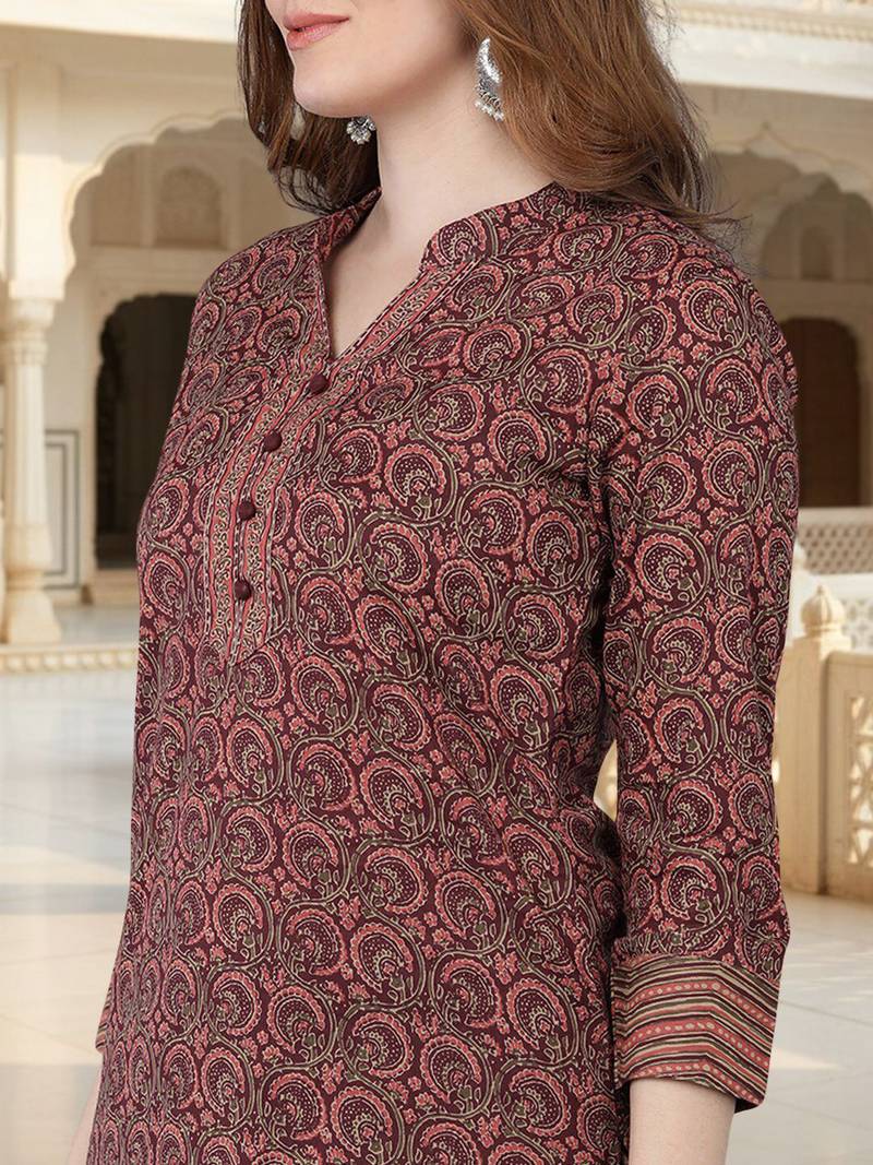 Brown Cotton Blended Stitched Women's Kurta Trousers with Dupatta