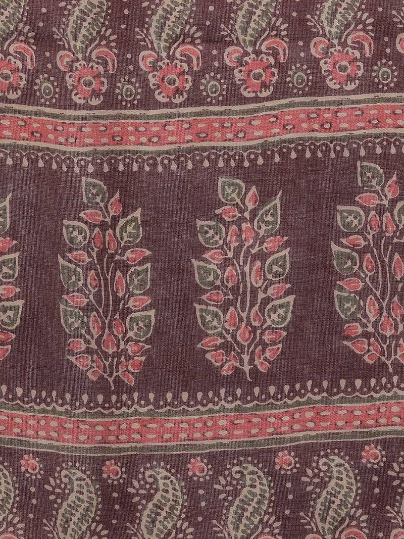 Brown Cotton Blended Stitched Women's Kurta Trousers with Dupatta