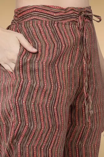 Brown Cotton Blended Stitched Women's Kurta Trousers with Dupatta