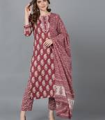 mauve printed pure cotton styles women's kurta trousers with dupatta