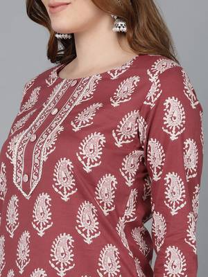 mauve printed pure cotton styles women's kurta trousers with dupatta 2