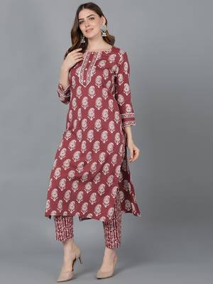 mauve printed pure cotton styles women's kurta trousers with dupatta 3