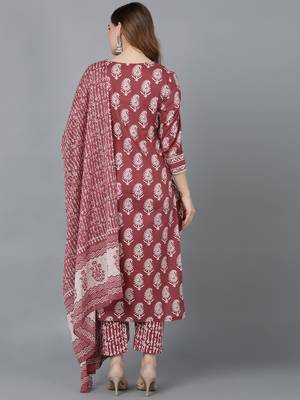 mauve printed pure cotton styles women's kurta trousers with dupatta 4
