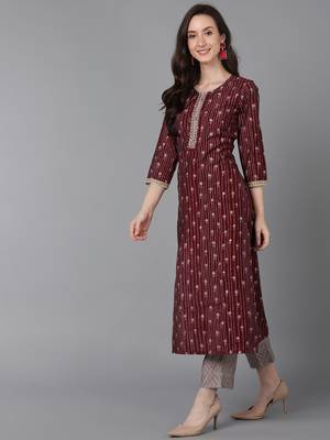 maroon printed poly silk styles women's kurta trousers with dupatta 3