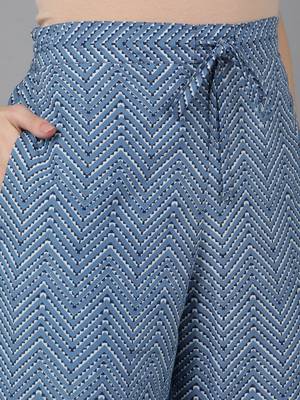 Ahika blue printed cotton blend styles women's kurta trousers with dupatta 5
