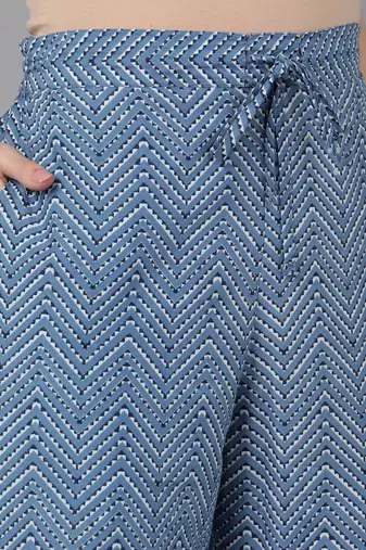 Ahika blue printed cotton blend styles women's kurta trousers with dupatta