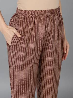 brown printed pure cotton styles women's kurta trousers with dupatta 5