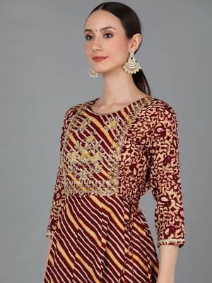 Ahika maroon embroidered pure cotton styles women's kurta trousers with dupatta 2