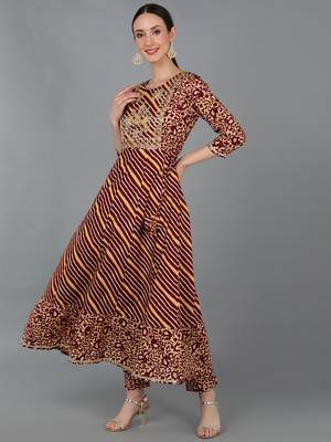 Ahika maroon embroidered pure cotton styles women's kurta trousers with dupatta 3