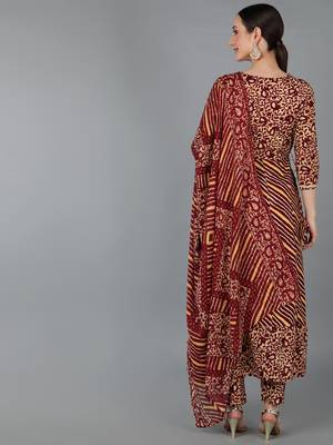 Ahika maroon embroidered pure cotton styles women's kurta trousers with dupatta 4