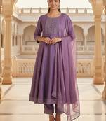 Lilac Silk Blend Silver Thread Work Kurti Set
