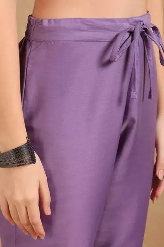 Lilac Silk Blend Silver Thread Work Kurti Set