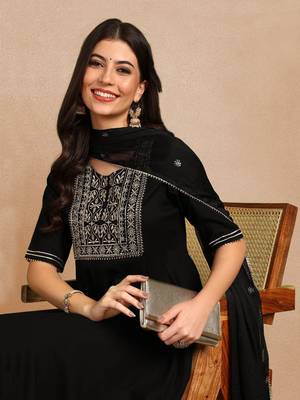 black yoke design silk blend styles women's kurta trousers with dupatta 1