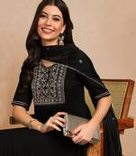black yoke design silk blend styles women's kurta trousers with dupatta