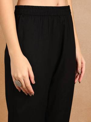black yoke design silk blend styles women's kurta trousers with dupatta 5