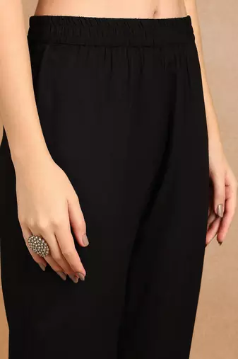 black yoke design silk blend styles women's kurta trousers with dupatta