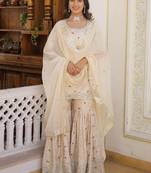 Off white viscose jacquard sequins pakistani sharara suit