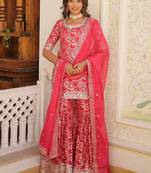 Rani pink viscose jacquard sequins pakistani sharara suit
