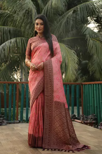 Koram Pink Kanjivaram Soft Silk Weaving Borders Havy Design Saree With Blouse For Women