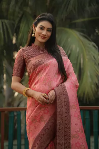 Koram Pink Kanjivaram Soft Silk Weaving Borders Havy Design Saree With Blouse For Women