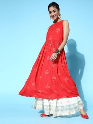Red Cotton Geometeric Printed Kurti 1