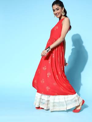 Red Cotton Geometeric Printed Kurti 3