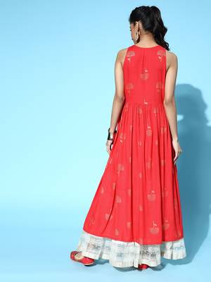 Red Cotton Geometeric Printed Kurti 4