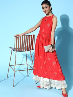 Red Cotton Geometeric Printed Kurti 5