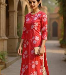 women pink cotton floral printed straight kurta