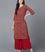 women red cotton kalamkari printed straight kurta