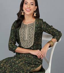 women green silk blend ethnic motifs embroidered straight kurta