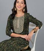 women green silk blend ethnic motifs embroidered straight kurta