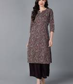 women purple cotton kalamkari printed straight kurta