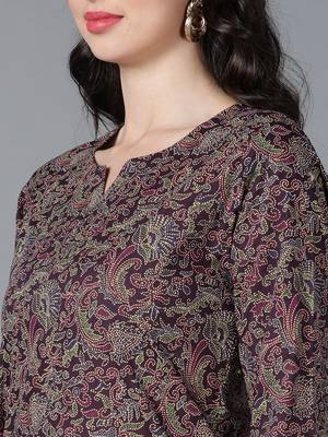 women purple cotton kalamkari printed straight kurta 2
