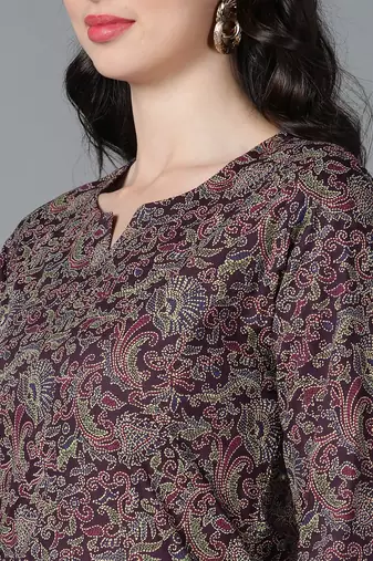 women purple cotton kalamkari printed straight kurta