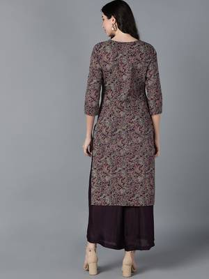 women purple cotton kalamkari printed straight kurta 4