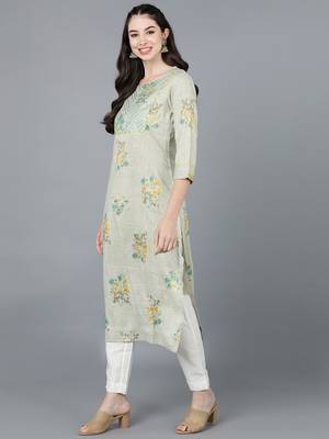 women beige cotton striped printed straight kurta 3