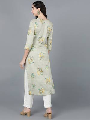 women beige cotton striped printed straight kurta 4