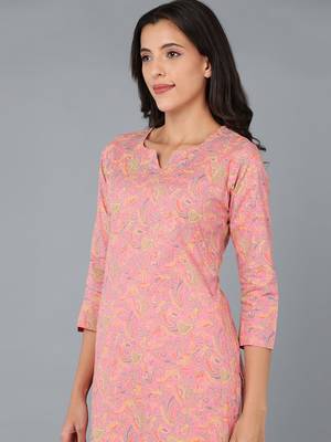 women pink cotton kalamkari printed straight kurta 2