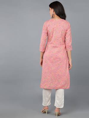 women pink cotton kalamkari printed straight kurta 4