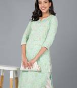 women sea green cotton kalamkari printed straight kurta
