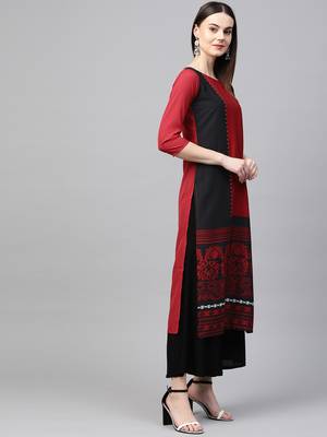 women maroon poly crepe ethnic motifs printed straight kurta 3